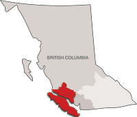 BC map showing Island District in red