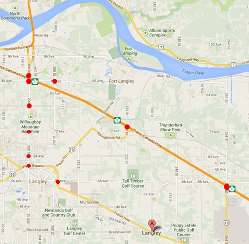 Image of Ten Most Frequent Crash location in Langley 2012